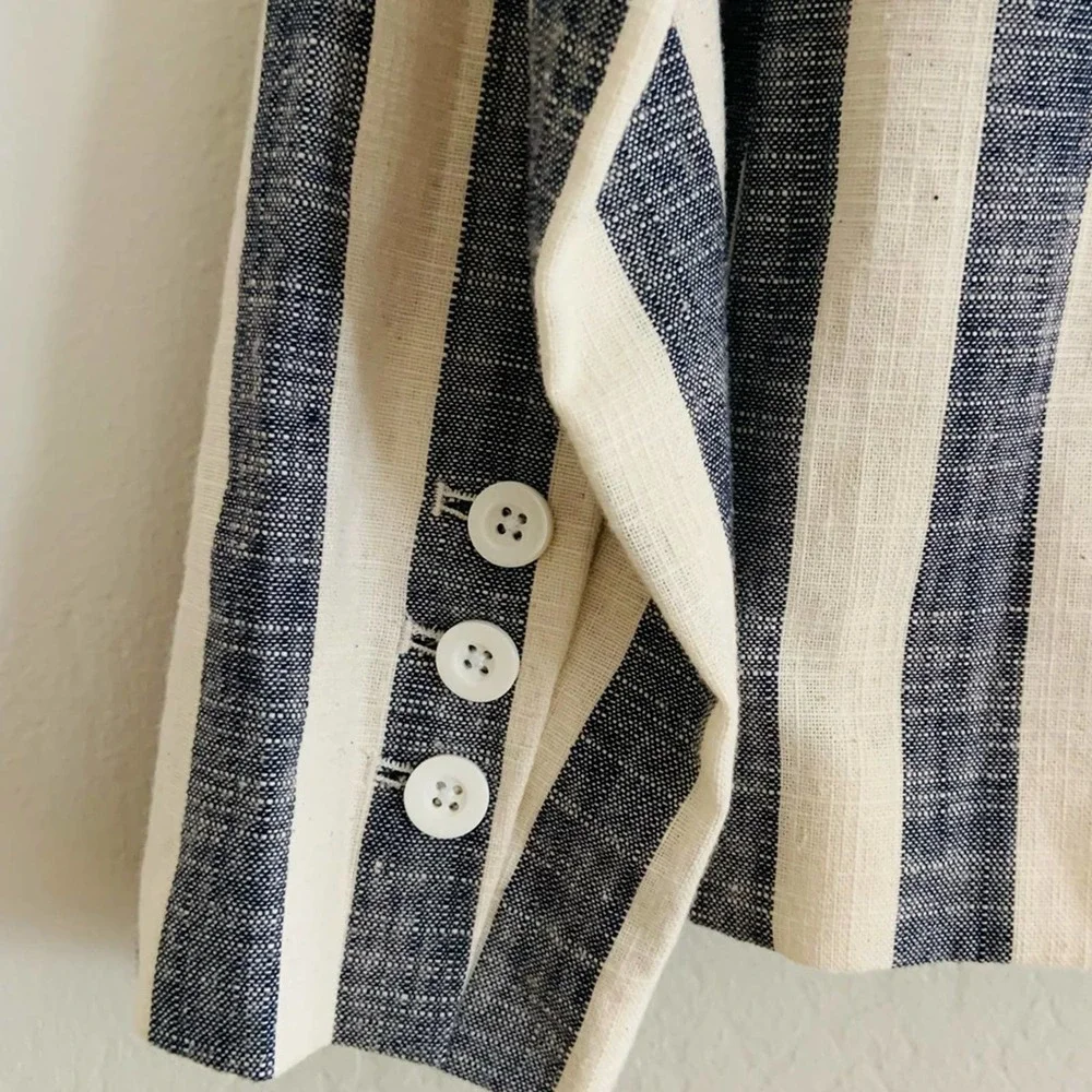 L'Academie Poppy Linen Blend Blue White Striped Blazer Size Small - Picture 8 of 10